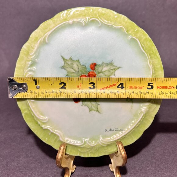 De Luca Hand Painted Holly Berries Trivet Plate Ceramic Green Christmas Holiday - Picture 10 of 10